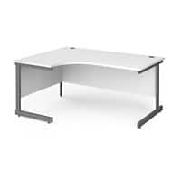 Dams International Left Hand Ergonomic Desk with White MFC Top and Graphite Frame Cantilever Legs Contract 25 1600 x 1200 x 725 mm