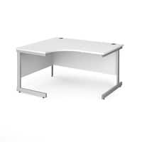Dams International Left Hand Corner Desk with White MFC Top and Silver Frame Cantilever Legs 1400 x 1200 x 725 mm