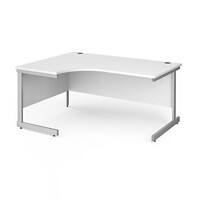 Dams International Left Hand Ergonomic Desk with White MFC Top and Silver Frame Cantilever Legs Contract 25 1600 x 1200 x 725 mm