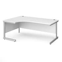 Dams International Left Hand Ergonomic Desk with White MFC Top and Silver Frame Cantilever Legs Contract 25 1800 x 1200 x 725 mm