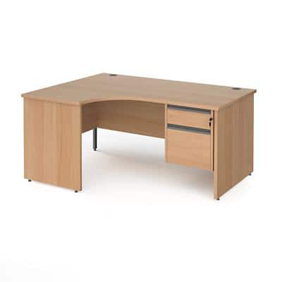 Dams International Left Hand Ergonomic Desk with 2 Lockable Drawers Pedestal and Beech Coloured MFC Top with Graphite Panel Ends and Silver Frame Corner Post Legs Contract 25 1600 x 1200 x 725 mm