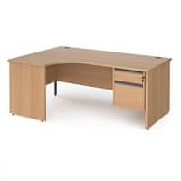 Dams International Left Hand Ergonomic Desk with 2 Lockable Drawers Pedestal and Beech Coloured MFC Top with Graphite Panel Ends and Silver Frame Corner Post Legs Contract 25 1800 x 1200 x 725 mm