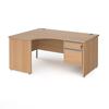 Dams International Left Hand Ergonomic Desk with 2 Lockable Drawers Pedestal and Beech Coloured MFC Top with Silver Panel Ends and Silver Frame Corner Post Legs Contract 25 1600 x 1200 x 725 mm