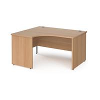 Dams International Left Hand Ergonomic Desk with Beech Coloured MFC Top and Silver Panel Ends and Silver Frame Corner Post Legs Contract 25 1400 x 1200 x 725 mm
