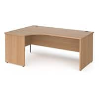 Dams International Left Hand Ergonomic Desk with Beech Coloured MFC Top and Silver Panel Ends and Silver Frame Corner Post Legs Contract 25 1800 x 1200 x 725 mm