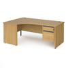 Dams International Left Hand Ergonomic Desk with 2 Lockable Drawers Pedestal and Oak Coloured MFC Top with Graphite Panel Ends and Silver Frame Corner Post Legs Contract 25 1800 x 1200 x 725 mm