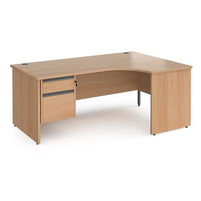 Dams International Right Hand Ergonomic Desk with 2 Lockable Drawers Pedestal and Beech Coloured MFC Top with Graphite Panel Ends and Silver Frame Corner Post Legs Contract 25 1800 x 1200 x 725 mm