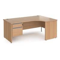 Dams International Right Hand Ergonomic Desk with 2 Lockable Drawers Pedestal and Beech Coloured MFC Top with Silver Panel Ends and Silver Frame Corner Post Legs Contract 25 1800 x 1200 x 725 mm