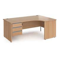Dams International Right Hand Ergonomic Desk with 3 Lockable Drawers Pedestal and Beech Coloured MFC Top with Silver Panel Ends and Silver Frame Corner Post Legs Contract 25 1800 x 1200 x 725 mm