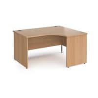 Dams International Right Hand Ergonomic Desk with Beech Coloured MFC Top and Silver Panel Ends and Silver Frame Corner Post Legs Contract 25 1400 x 1200 x 725 mm