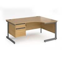 Dams International Right Hand Ergonomic Desk with 2 Lockable Drawers Pedestal and Oak Coloured MFC Top with Graphite Frame Cantilever Legs Contract 25 1600 x 1200 x 725 mm