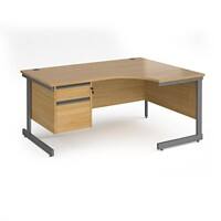 Dams International Right Hand Ergonomic Desk with 2 Lockable Drawers Pedestal and Oak Coloured MFC Top with Graphite Frame Cantilever Legs Contract 25 1600 x 1200 x 725 mm