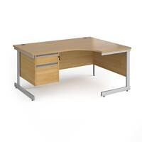 Dams International Right Hand Ergonomic Desk with 2 Lockable Drawers Pedestal and Oak Coloured MFC Top with Silver Frame Cantilever Legs Contract 25 1600 x 1200 x 725 mm