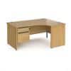 Dams International Right Hand Ergonomic Desk with 2 Lockable Drawers Pedestal and Oak Coloured MFC Top with Graphite Panel Ends and Silver Frame Corner Post Legs Contract 25 1600 x 1200 x 725 mm