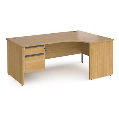 Dams International Right Hand Ergonomic Desk with 2 Lockable Drawers Pedestal and Oak Coloured MFC Top with Graphite Panel Ends and Silver Frame Corner Post Legs Contract 25 1800 x 1200 x 725 mm