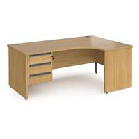 Dams International Right Hand Ergonomic Desk with 3 Lockable Drawers Pedestal and Oak Coloured MFC Top with Graphite Panel Ends and Silver Frame Corner Post Legs Contract 25 1800 x 1200 x 725 mm
