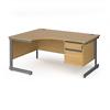 Dams International Left Hand Ergonomic Desk with 2 Lockable Drawers Pedestal and Oak Coloured MFC Top with Graphite Frame Cantilever Legs Contract 25 1600 x 1200 x 725 mm