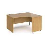 Dams International Right Hand Ergonomic Desk with Oak Coloured MFC Top and Silver Panel Ends and Silver Frame Corner Post Legs Contract 25 1400 x 1200 x 725 mm