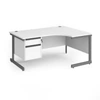Dams International Right Hand Ergonomic Desk with 2 Lockable Drawers Pedestal and White MFC Top with Graphite Frame Cantilever Legs Contract 25 1600 x 1200 x 725 mm