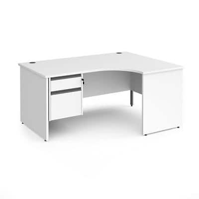 Dams International Right Hand Ergonomic Desk with 2 Lockable Drawers Pedestal and White MFC Top with Graphite Panel Ends and Silver Frame Corner Post Legs Contract 25 1600 x 1200 x 725 mm