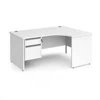 Dams International Right Hand Ergonomic Desk with 2 Lockable Drawers Pedestal and White MFC Top with Silver Panel Ends and Silver Frame Corner Post Legs Contract 25 1600 x 1200 x 725 mm