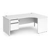 Dams International Right Hand Ergonomic Desk with 2 Lockable Drawers Pedestal and White MFC Top with Silver Panel Ends and Silver Frame Corner Post Legs Contract 25 1800 x 1200 x 725 mm