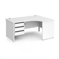 Dams International Right Hand Ergonomic Desk with 3 Lockable Drawers Pedestal and White MFC Top with Graphite Panel Ends and Silver Frame Corner Post Legs Contract 25 1600 x 1200 x 725 mm