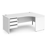 Dams International Right Hand Ergonomic Desk with 3 Lockable Drawers Pedestal and White MFC Top with Graphite Panel Ends and Silver Frame Corner Post Legs Contract 25 1800 x 1200 x 725 mm