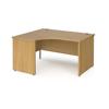 Dams International Left Hand Ergonomic Desk with Oak Coloured MFC Top and Silver Panel Ends and Silver Frame Corner Post Legs Contract 25 1400 x 1200 x 725 mm