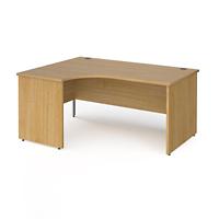 Dams International Left Hand Ergonomic Desk with Oak Coloured MFC Top and Silver Panel Ends and Silver Frame Corner Post Legs Contract 25 1600 x 1200 x 725 mm