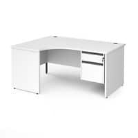 Dams International Left Hand Ergonomic Desk with 2 Lockable Drawers Pedestal and White MFC Top with Graphite Panel Ends and Silver Frame Corner Post Legs Contract 25 1600 x 1200 x 725 mm