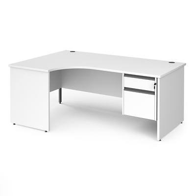 Dams International Left Hand Ergonomic Desk with 2 Lockable Drawers Pedestal and White MFC Top with Graphite Panel Ends and Silver Frame Corner Post Legs Contract 25 1800 x 1200 x 725 mm