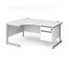 Dams International Left Hand Ergonomic Desk with 2 Lockable Drawers Pedestal and White MFC Top with Silver Frame Cantilever Legs Contract 25 1600 x 1200 x 725 mm