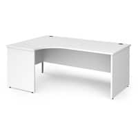 Dams International Left Hand Ergonomic Desk with White MFC Top and Silver Panel Ends and Silver Frame Corner Post Legs Contract 25 1800 x 1200 x 725 mm