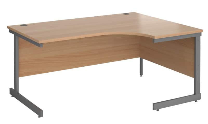 Dams International Contract 25 Right Hand Ergonomic Desk with Beech Coloured MFC Top and Graphite Frame Cantilever Legs 1,600 x 1,200 x 725 mm