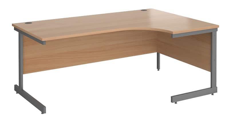 Dams International Contract 25 Right Hand Ergonomic Desk with Beech Coloured MFC Top and Graphite Frame Cantilever Legs 1,800 x 1,200 x 725 mm