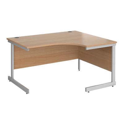 Dams International Contract 25 Right Hand Ergonomic Desk with Beech Coloured MFC Top and Silver Frame Cantilever Legs 1,400 x 1,200 x 725 mm