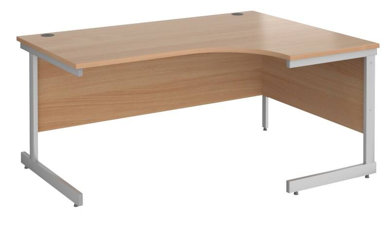 Dams International Contract 25 Right Hand Ergonomic Desk with Beech Coloured MFC Top and Silver Frame Cantilever Legs 1,600 x 1,200 x 725 mm