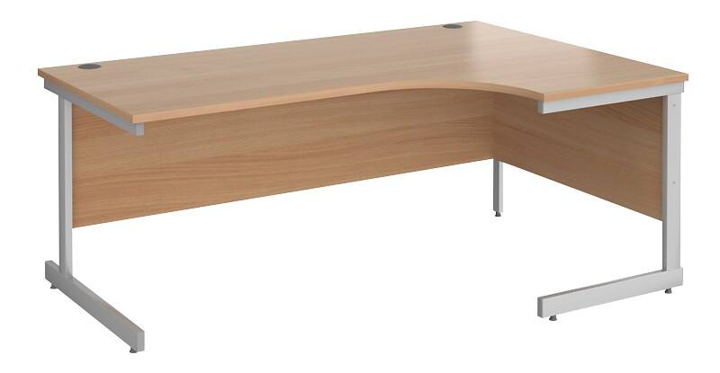 Dams International Contract 25 Right Hand Ergonomic Desk with Beech Coloured MFC Top and Silver Frame Cantilever Legs 1,800 x 1,200 x 725 mm