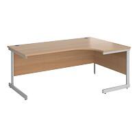 Dams International Contract 25 Right Hand Ergonomic Desk with Beech Coloured MFC Top and Silver Frame Cantilever Legs 1,800 x 1,200 x 725 mm