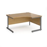 Dams International Right Hand Ergonomic Desk with Oak Coloured MFC Top and Graphite Frame Cantilever Legs Contract 25 1400 x 1200 x 725 mm