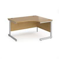 Dams International Right Hand Ergonomic Desk with Oak Coloured MFC Top and Silver Frame Cantilever Legs Contract 25 1400 x 1200 x 725 mm