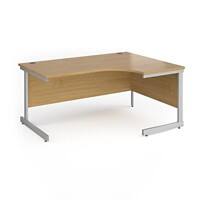 Dams International Right Hand Ergonomic Desk with Oak Coloured MFC Top and Silver Frame Cantilever Legs Contract 25 1600 x 1200 x 725 mm