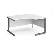 Dams International Right Hand Ergonomic Desk with White MFC Top and Graphite Frame Cantilever Legs Contract 25 1400 x 1200 x 725 mm