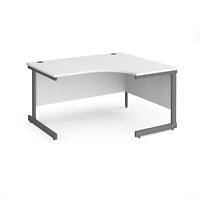 Dams International Right Hand Ergonomic Desk with White MFC Top and Graphite Frame Cantilever Legs Contract 25 1400 x 1200 x 725 mm