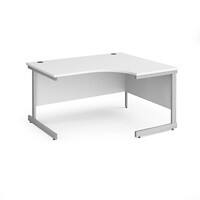 Dams International Right Hand Ergonomic Desk with White Top and Silver Frame Cantilever Legs MFC 1400 x 1200 x 725 mm