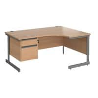 Dams International Contract 25 Right Hand Ergonomic Desk with 2 Lockable Drawers Pedestal and Beech Coloured MFC Top with Graphite Frame Cantilever Legs 1,600 x 1,200 x 725 mm