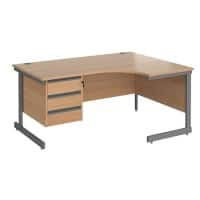 Dams International Contract 25 Right Hand Ergonomic Desk with 3 Lockable Drawers Pedestal and Beech Coloured MFC Top with Graphite Frame Cantilever Legs 1,600 x 1,200 x 725 mm