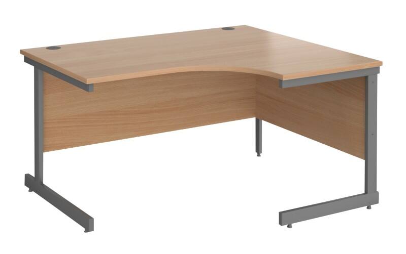 Dams International Contract 25 Right Hand Ergonomic Desk with Beech Coloured MFC Top and Graphite Frame Cantilever Legs 1,400 x 1,200 x 725 mm