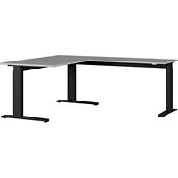GERMANIA Height Adjustable Left Hand Corner Desk Rectangular Melamine Black C-Foot 1,600 x 1,930 mm